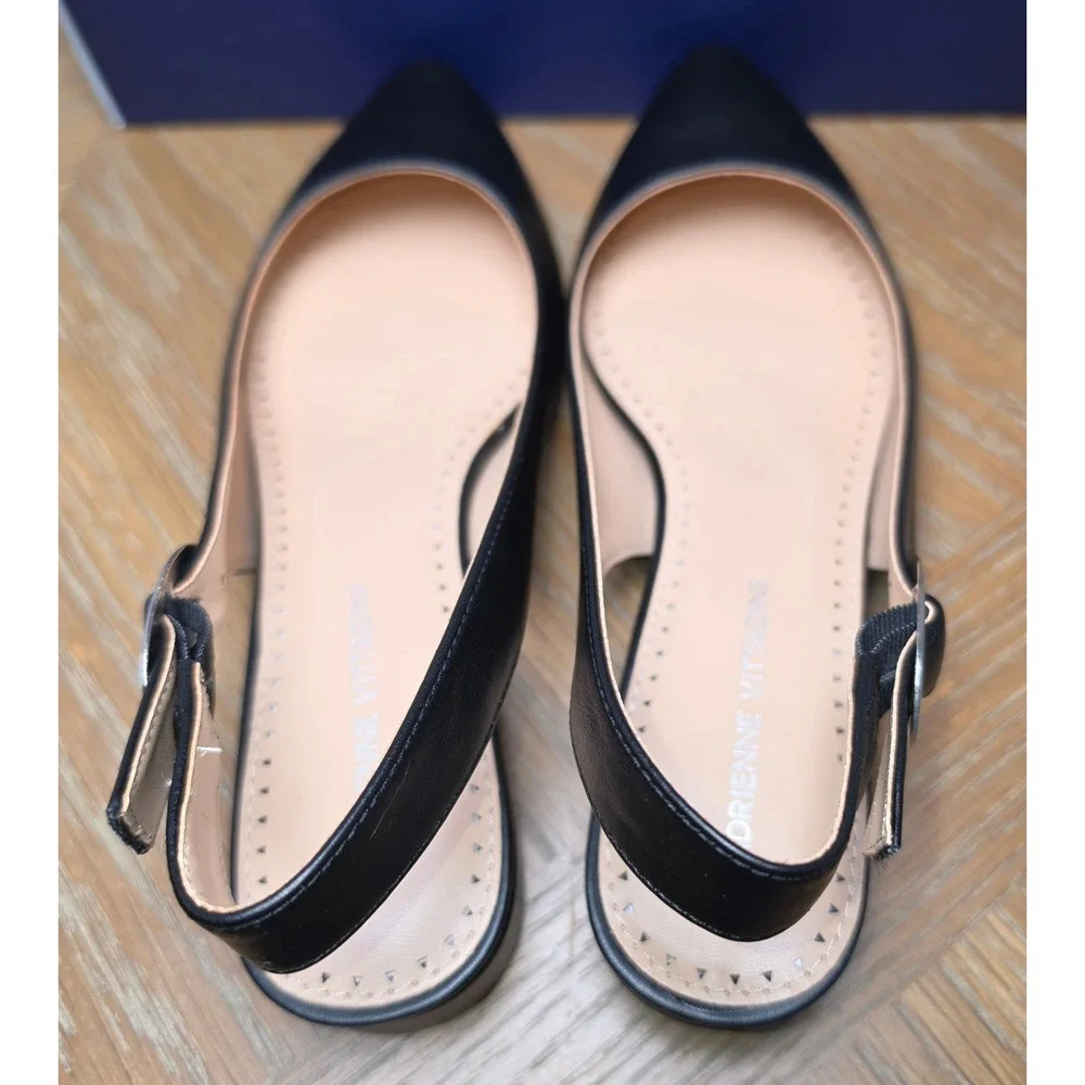 Adrienne Vittadini Papina Black Slingback Pointed Toe Block Heel Pumps Womens 8M